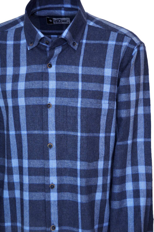 Light Dark Blue Plaid Winter Cotton Shirt