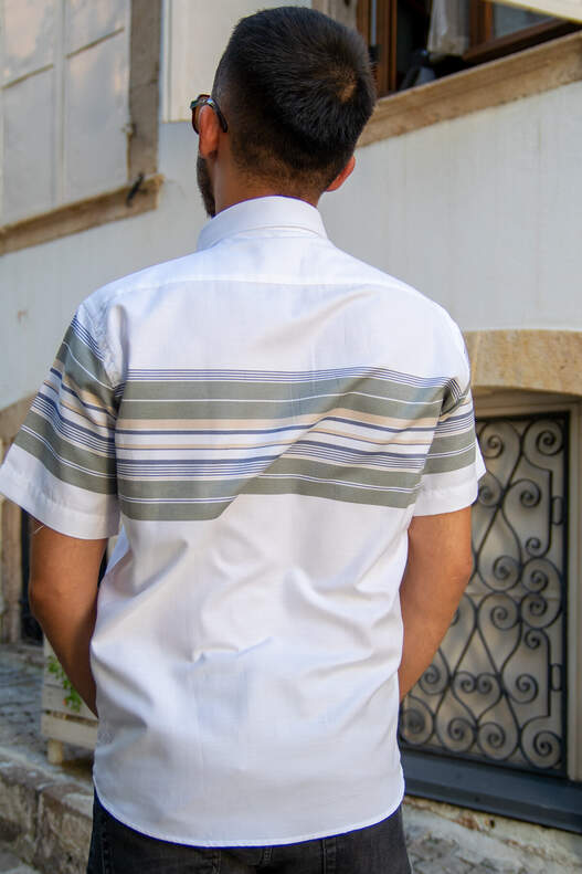 Green Panel Pattern Short Sleeve Shirt