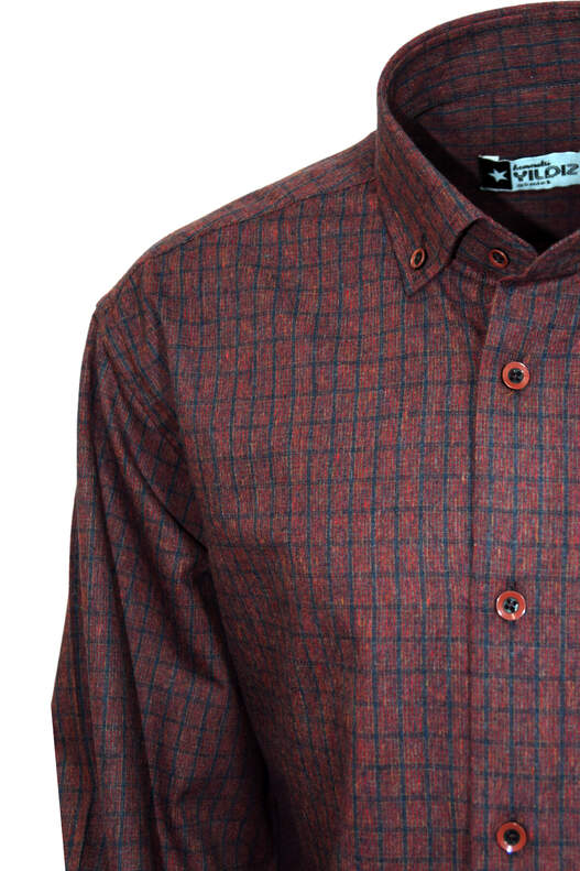 Brick Navy Blue Checked Cotton Winter Shirt