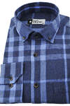 Light Dark Blue Plaid Winter Cotton Shirt - 3