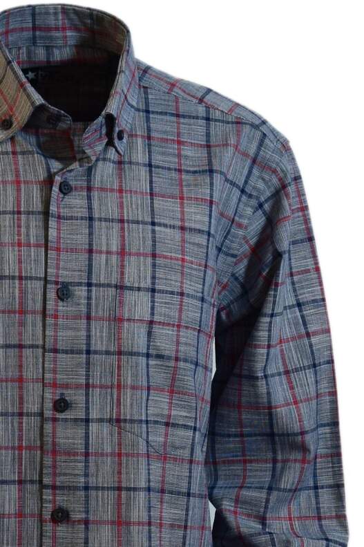 YILDIZ Grey Burgundy Checked Long Sleeve Shirt