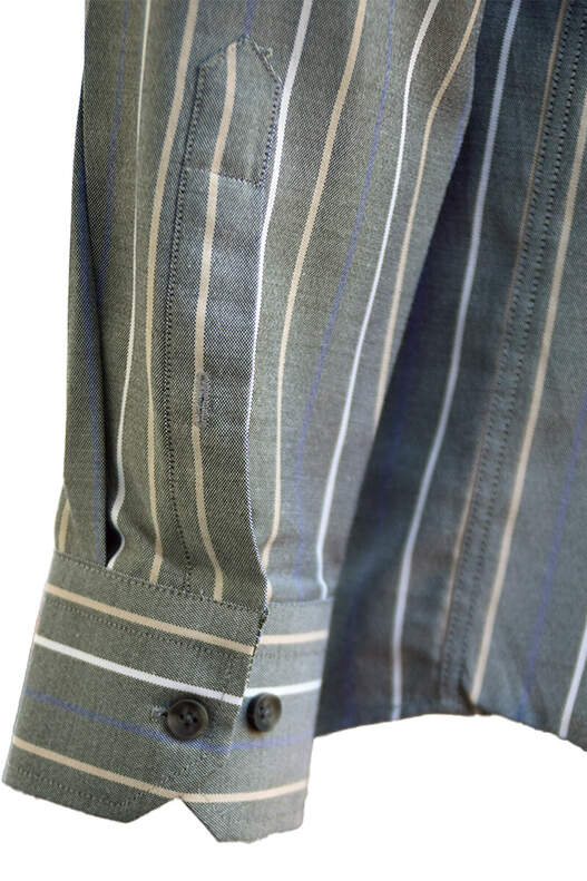 Blue Cream Powder Striped Oxford on Gray