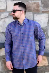 YILDIZ Navy Blue Yellow Tile Check Seasonal Long Sleeve Shirt