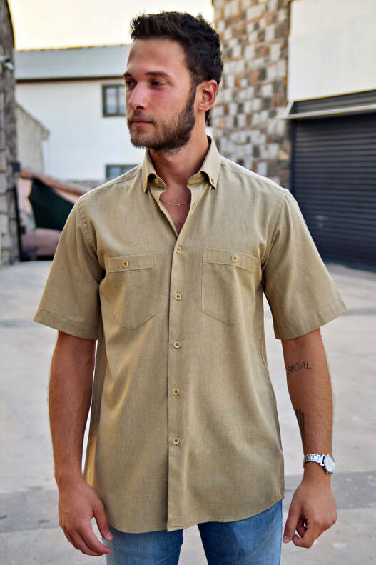 Yıldız Mustard Coloured Short Sleeve Men's Shirt