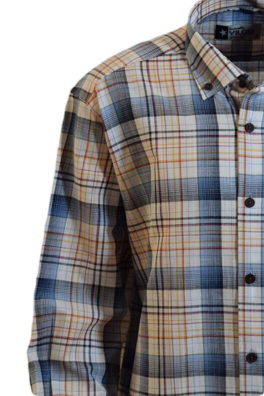 Blue Cream Yellow Check Pattern Shirt