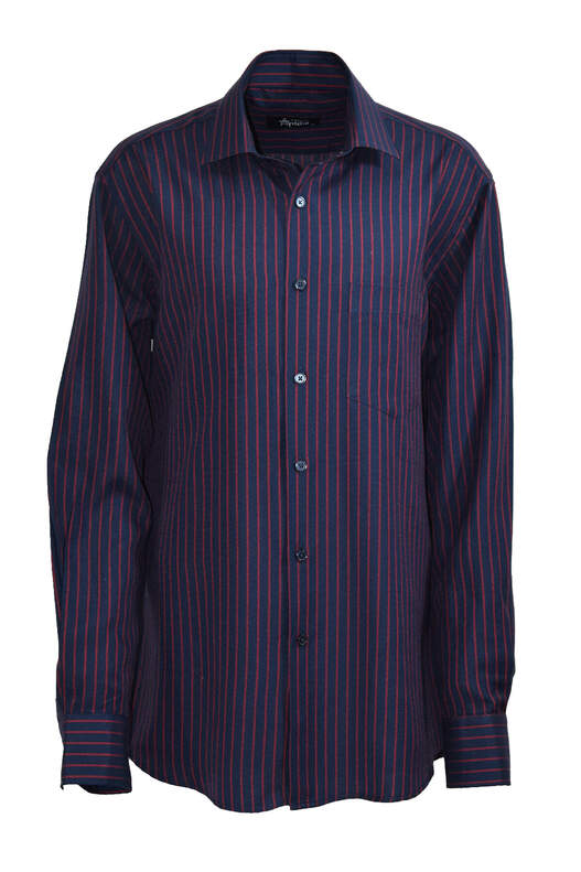 YILDIZ Navy Blue Burgundy Striped Cotton Shirt