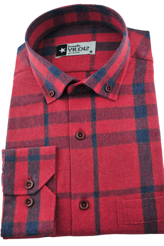 Red Navy Blue Plaid Winter Cotton Shirt