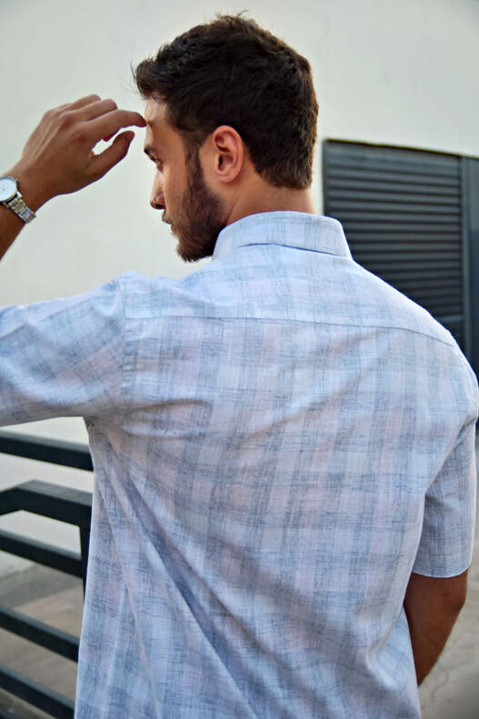 Yıldız Pink-Cream-Grey Short Sleeve Men's Shirt