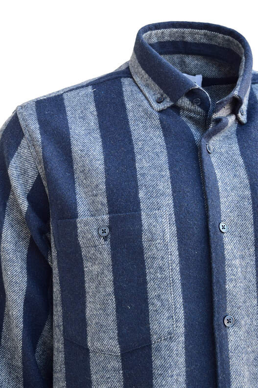 Lacivert ve Mavi Çizgili Oduncu Gömlek
