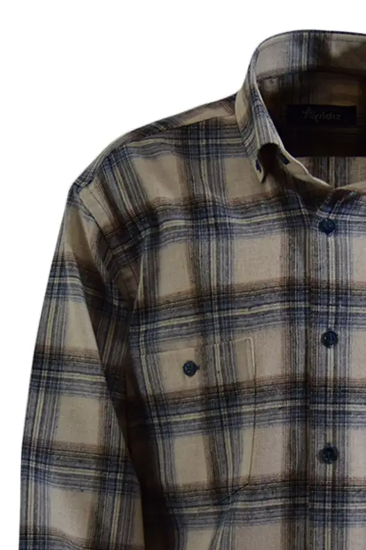 Cream Blue Plaid Cotton Winter Shirt