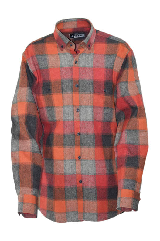 Orange Grey Plaid Winter Cotton Shirt