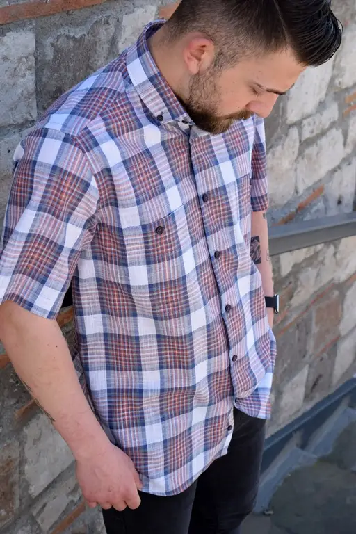 YILDIZ Cream Navy Blue Check Short Sleeve Shirt