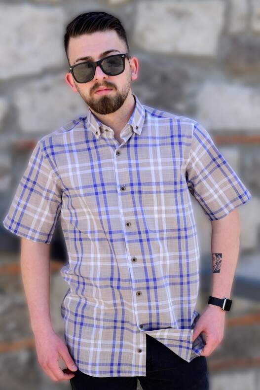 YILDIZ Mink Colour Plaid Short Sleeve Shirt