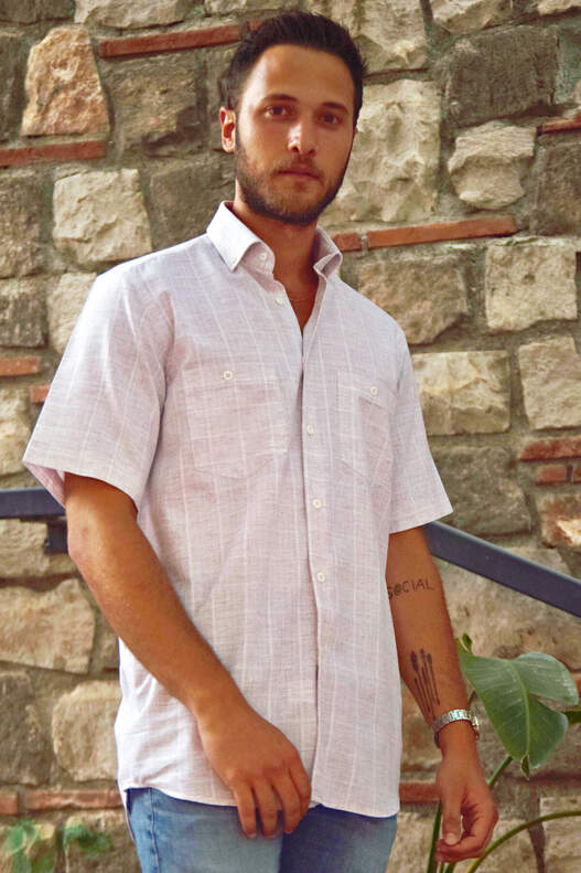 Yıldız Pink-Cream Short Sleeve Men's Shirt
