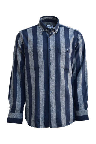 Lacivert ve Mavi Çizgili Oduncu Gömlek