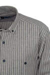Beige Navy Blue Striped Winter Cotton Shirt - 2