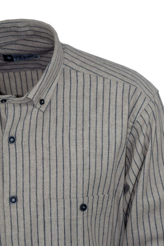 Beige Navy Blue Striped Winter Cotton Shirt