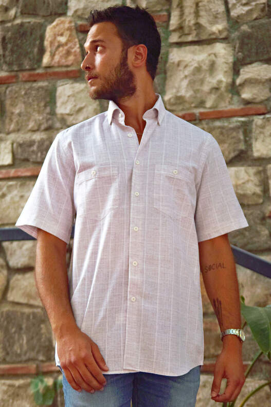 Yıldız Pink-Cream Short Sleeve Men's Shirt