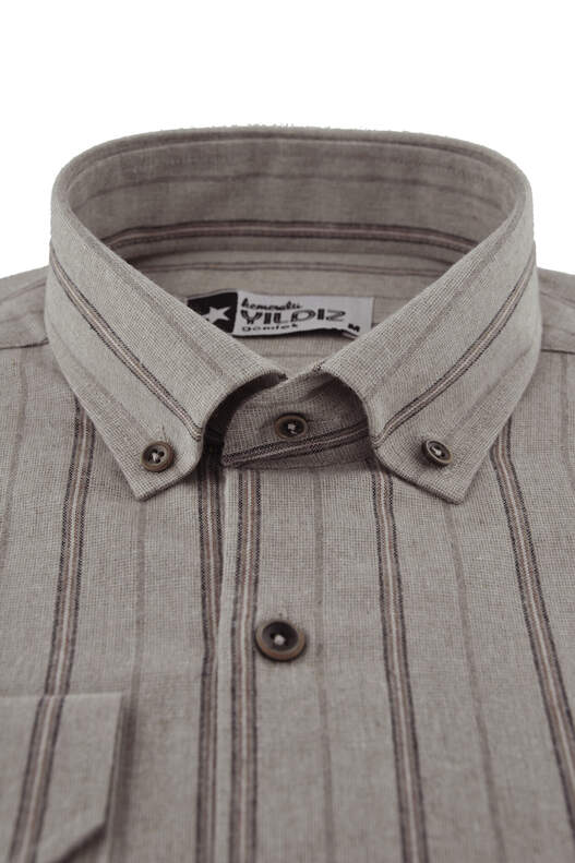Beige Striped Winter Cotton Shirt