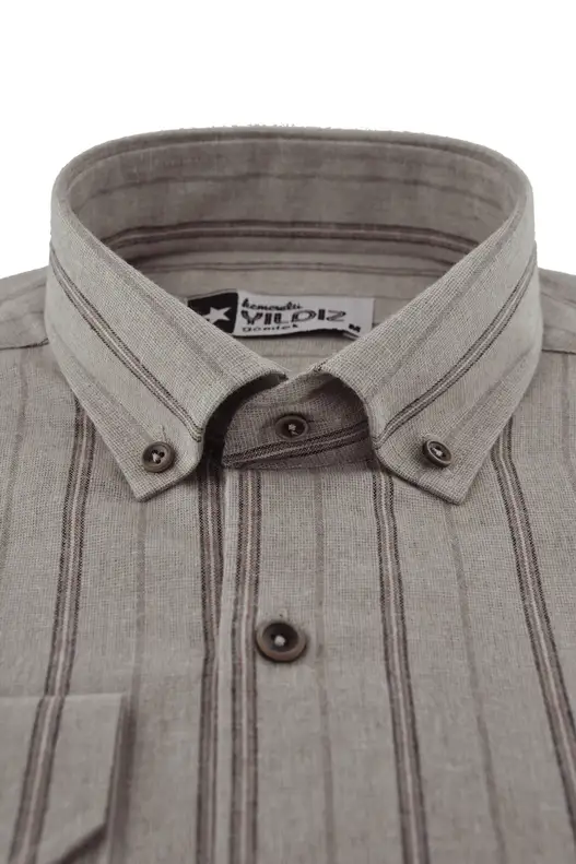 Beige Striped Winter Cotton Shirt