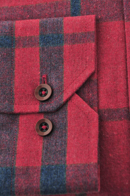 Red Navy Blue Plaid Winter Cotton Shirt