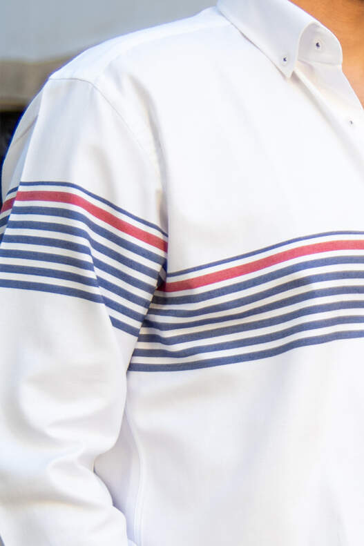 YILDIZ Navy Blue Red Panel Pattern Long Sleeve Shirt