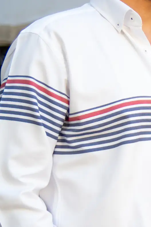 YILDIZ Navy Blue Red Panel Pattern Long Sleeve Shirt