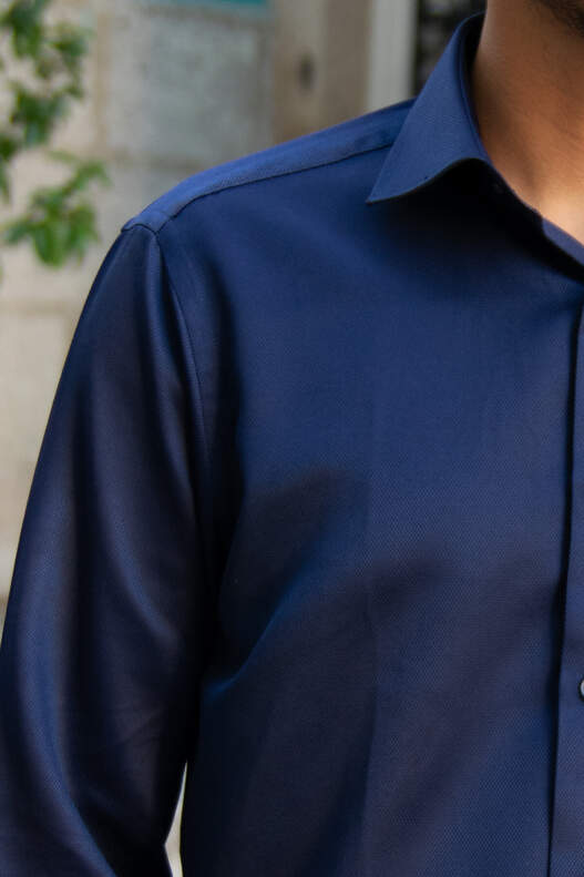 YILDIZ Navy Blue Dobby Long Sleeve Shirt