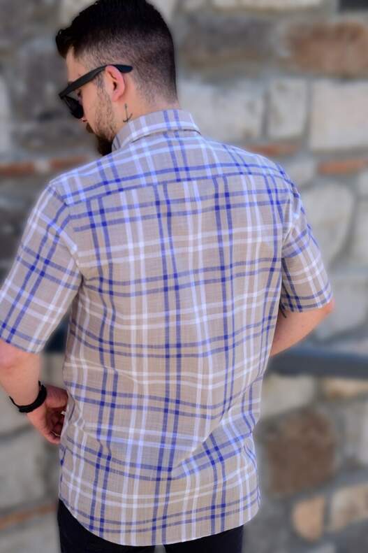 YILDIZ Mink Colour Plaid Short Sleeve Shirt
