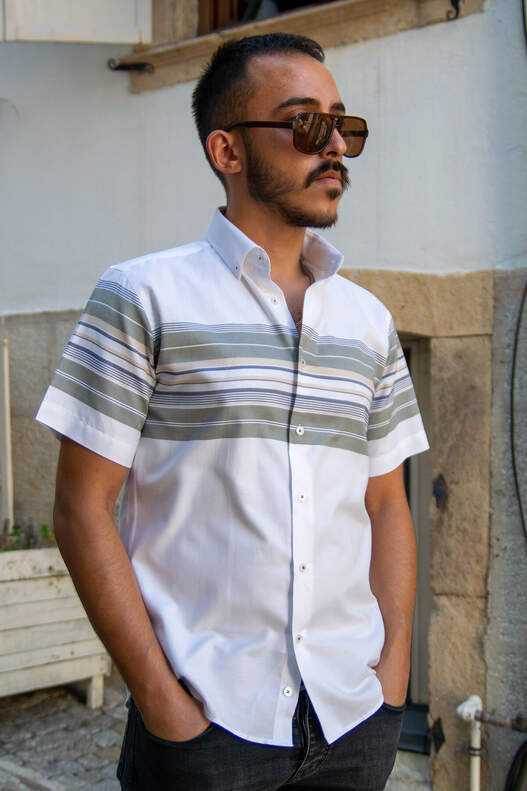Green Panel Pattern Short Sleeve Shirt