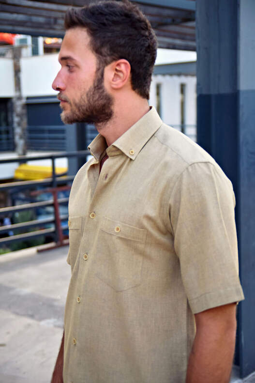 Yıldız Mustard Coloured Short Sleeve Men's Shirt