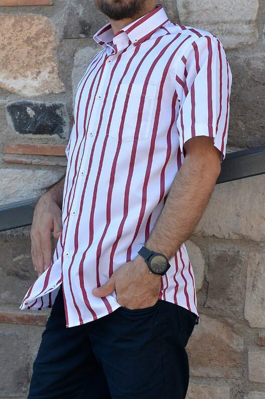 Yıldız Red Striped Short Sleeve Shirt