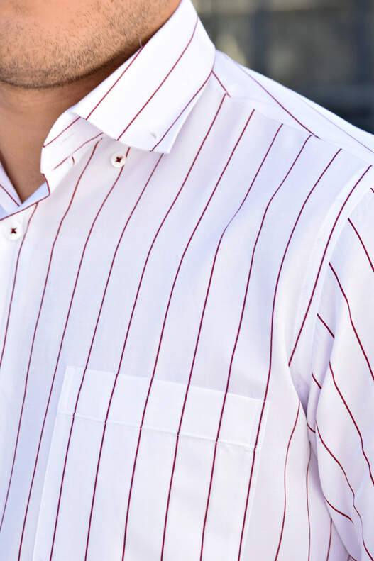 Yıldız Red Striped Buttoned Collar One Pocket Men's Shirt