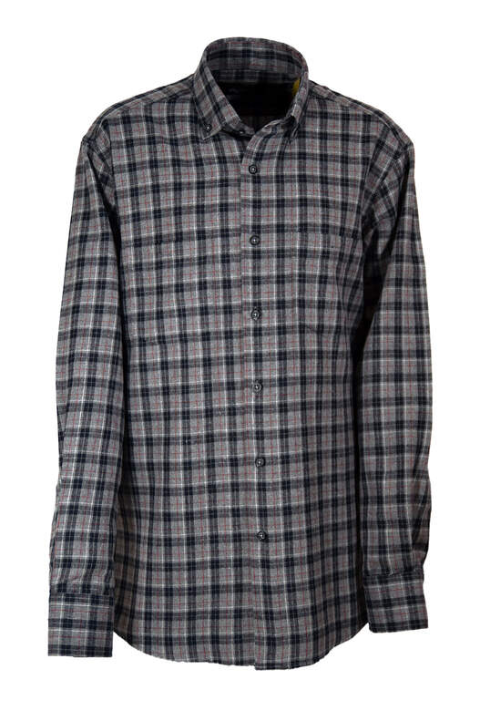 Grey Navy Blue Plaid Cotton Winter Shirt