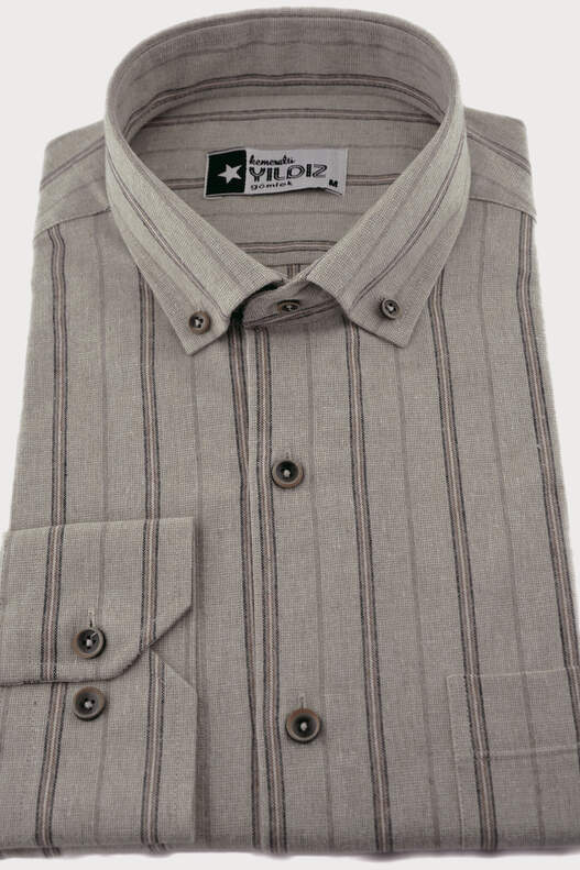 Beige Striped Winter Cotton Shirt