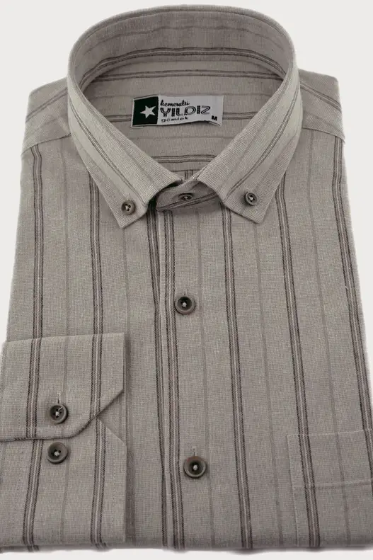 Beige Striped Winter Cotton Shirt