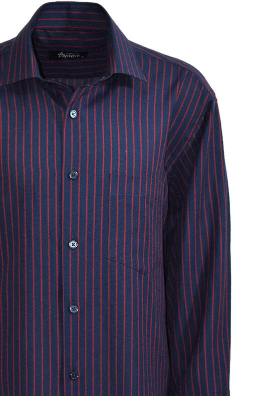 YILDIZ Navy Blue Burgundy Striped Cotton Shirt
