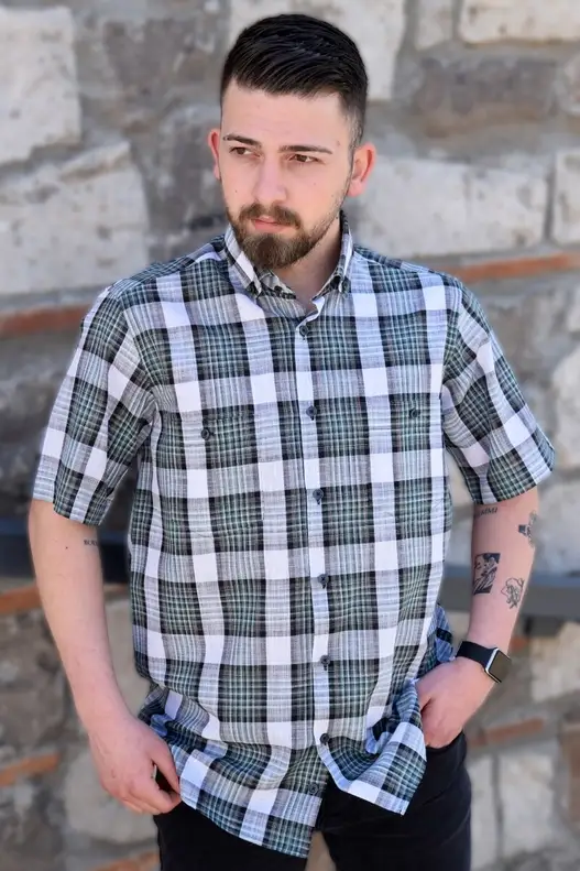 Krem Yeşil Sütlü Kahve Ekose