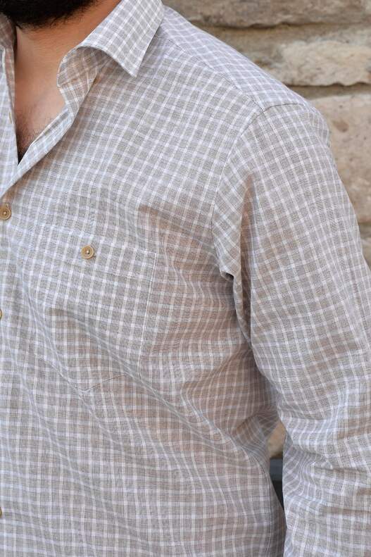 Cream Brown Check Seasonal Shirt