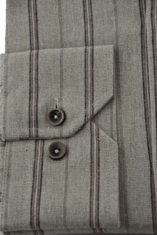 Beige Striped Winter Cotton Shirt
