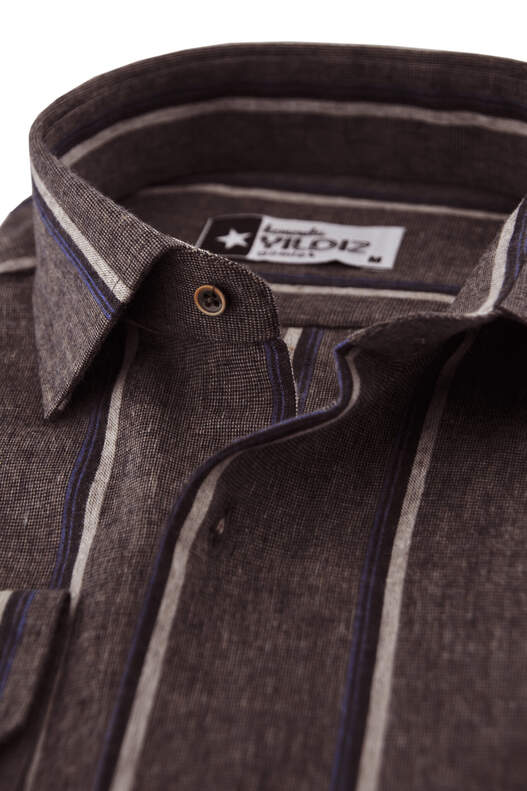 Brown Striped Winter Cotton Shirt