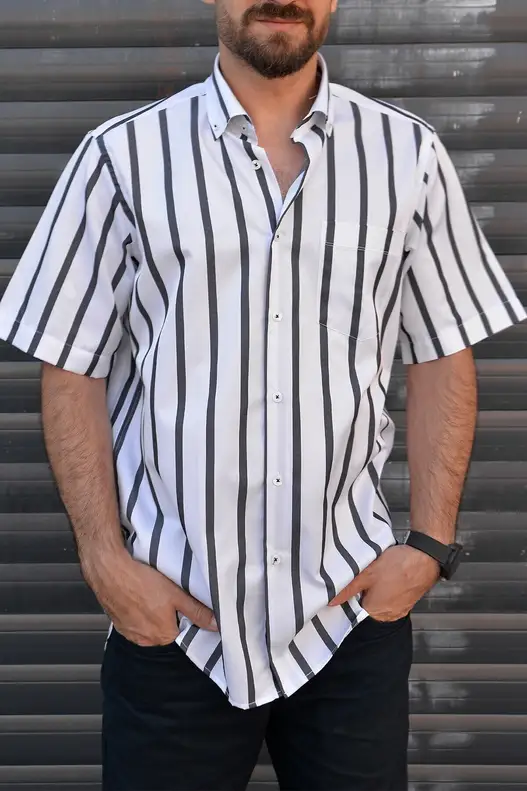 Yıldız Black Striped Short Sleeve Shirt