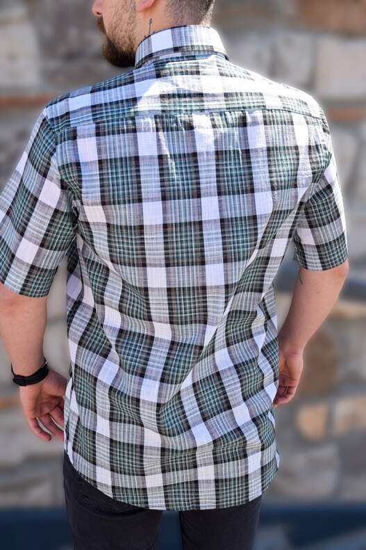 YILDIZ Cream Green Milky Brown Plaid Short Sleeve Shirt
