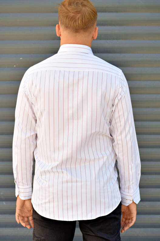 Yıldız Red Striped Buttoned Collar One Pocket Men's Shirt