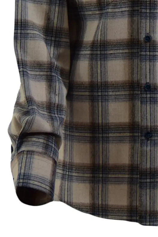 Cream Blue Plaid Cotton Winter Shirt