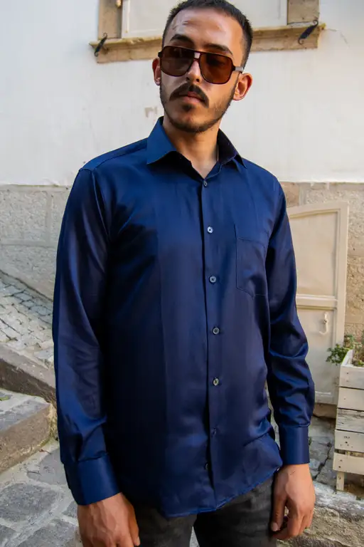 Lacivert Kendinden Desenli