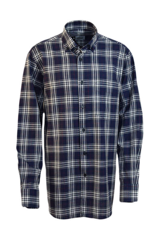 YILDIZ Navy Blue White Plaid Long Sleeve Shirt