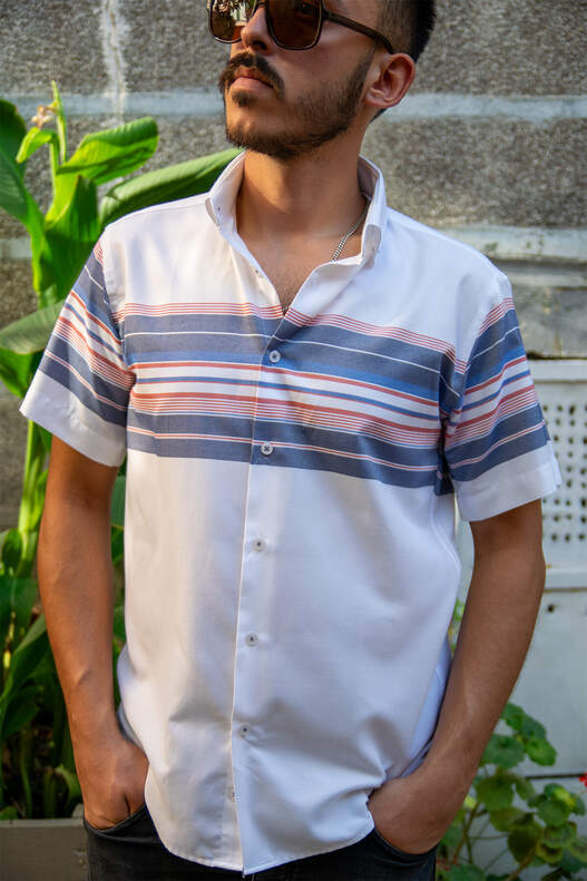 Blue Panel Pattern Short Sleeve Shirt