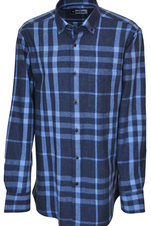 Light Dark Blue Plaid Winter Cotton Shirt
