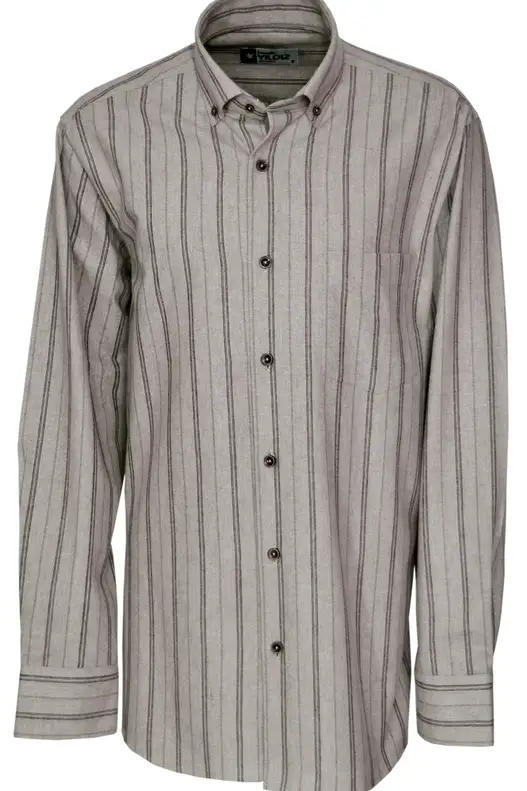 Beige Striped Winter Cotton Shirt